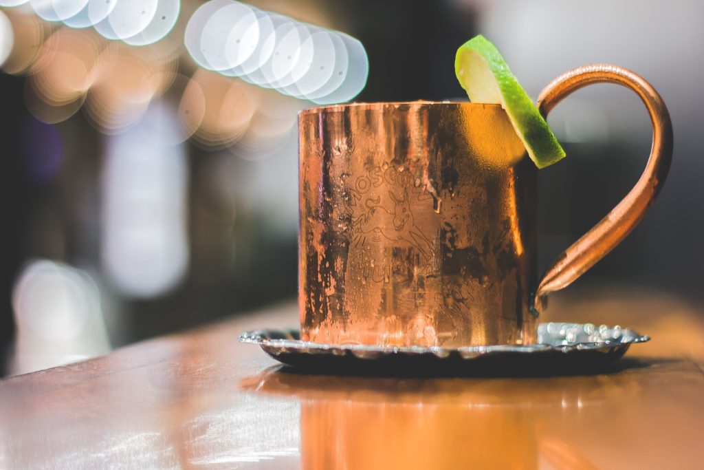 A Moscow Mule cocktail on the bar