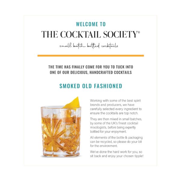 Smoked Old Fashioned Ready to Drink Bottled Cocktail Insert