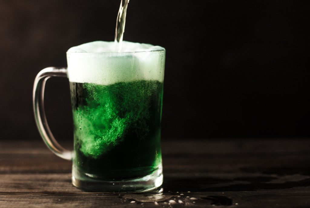 Green beer cocktail recipe - poured into a glass tankard